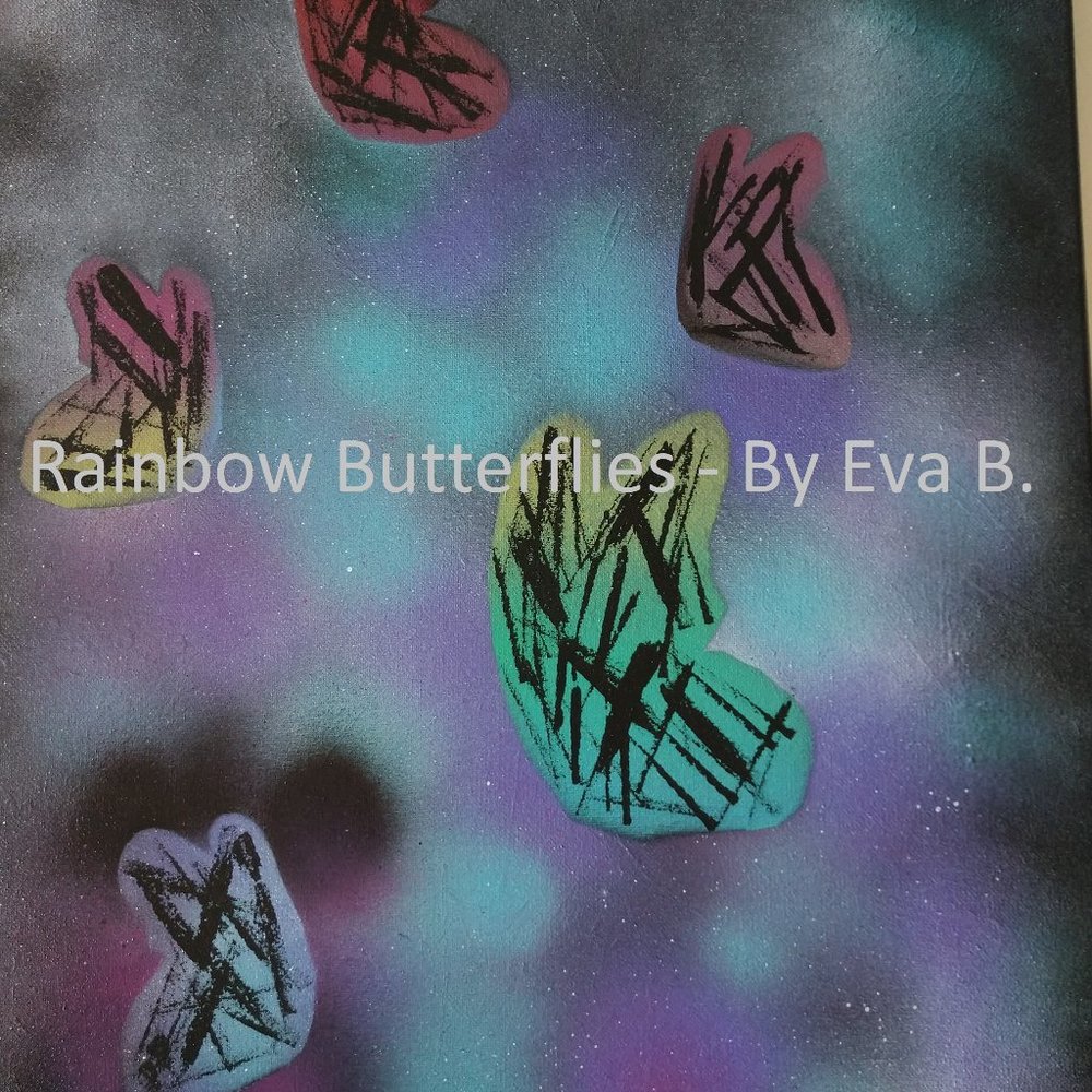 Handmade Painting Of Rainbow Butterflies in Flowers Abstract Art On Canvas 16x20
